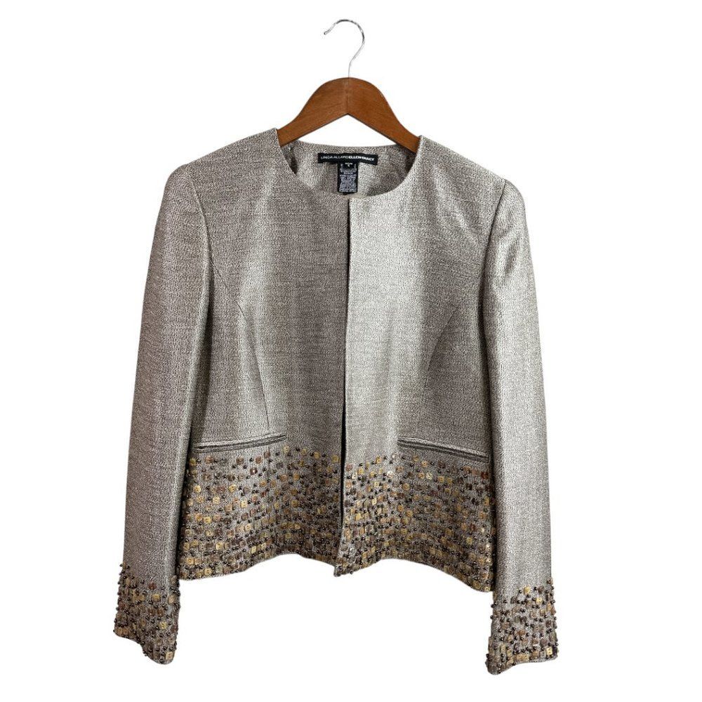 Silk Blend Beaded Blazer Jacket Linda Allard Ellen Tracy Size 6 Petite